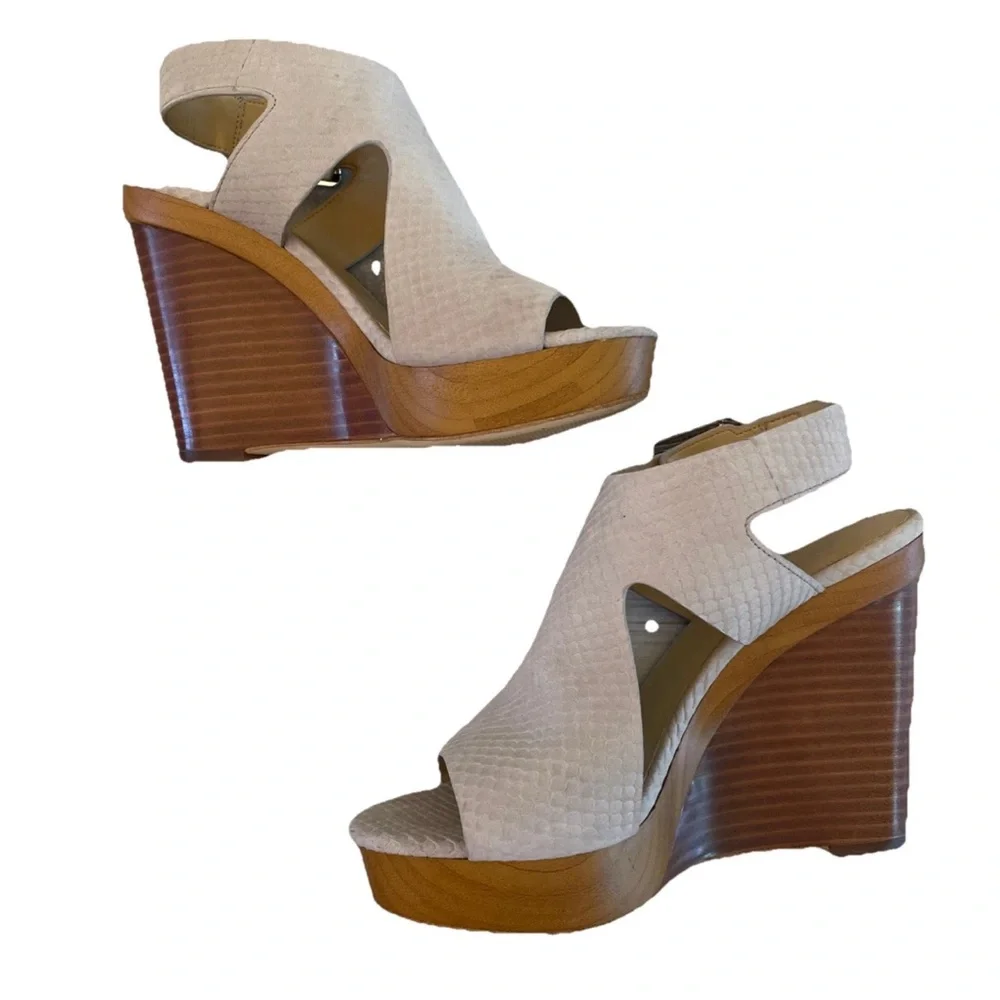 Michael Kors Josephine Snakeskin Embossed Wedge Open Toe Heels Sandals Size 6 - Picture 5 of 11